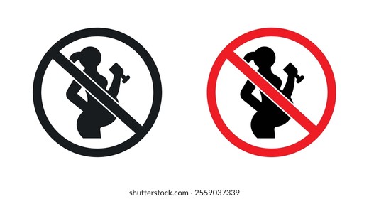 No alcohol during pregnancy period sign vectors in black and colored version