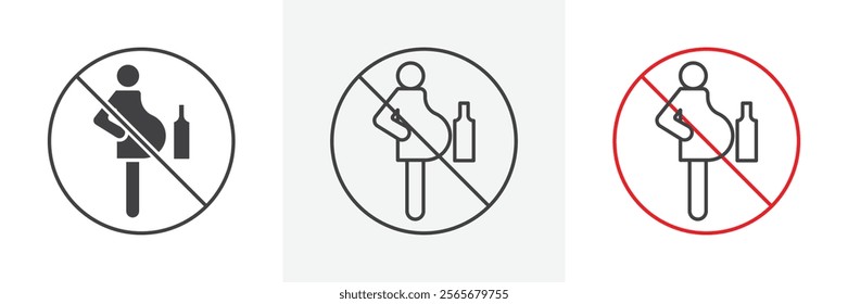 No alcohol during pregnancy period sign in black and colored versions