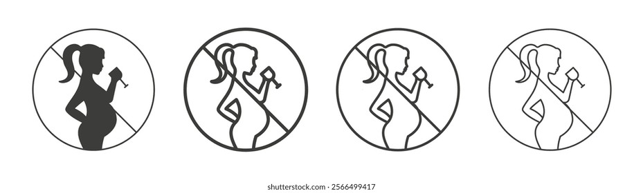 No alcohol during pregnancy period sign set flat and linear vector illustration on white background.