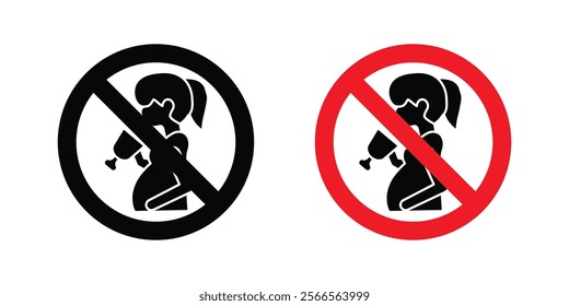 No alcohol during pregnancy period sign set in black and color style