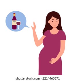 No Alcohol During Pregnancy. Pregnant Woman Stop Drinking Wine For Good Health.