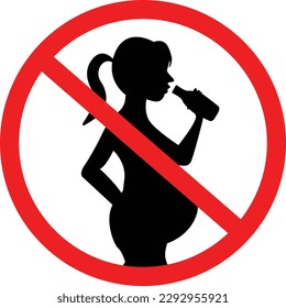 No alcohol during pregnancy sign. Do not drink alcohol during pregnancy symbol. No alcohol for pregnant woman. flat style.