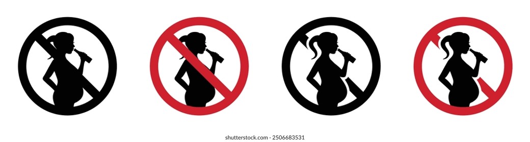 No alcohol during pregnancy vector flat signs