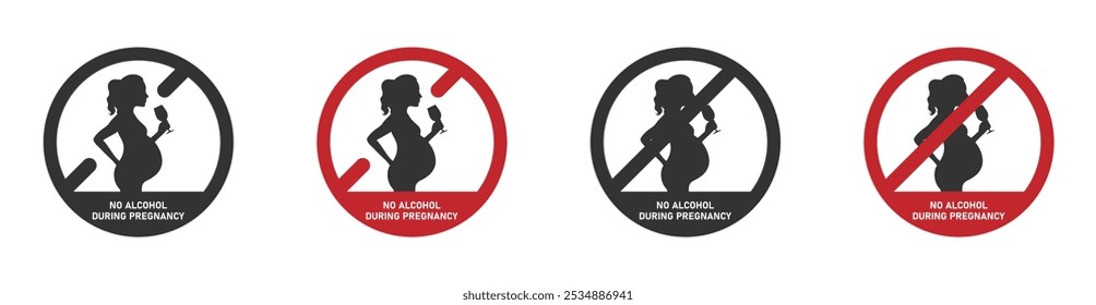 No alcohol during pregnancy vector signs set. No alcohol allowed vector during pregnancy icon. Alcohol not allowed icon