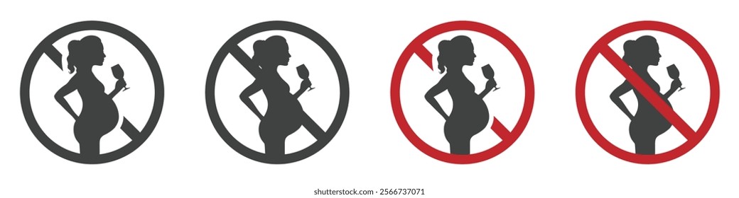 No alcohol during pregnancy vector signs set