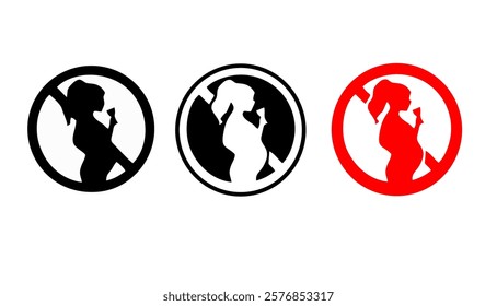 No alcohol during pregnancy vector flat signs