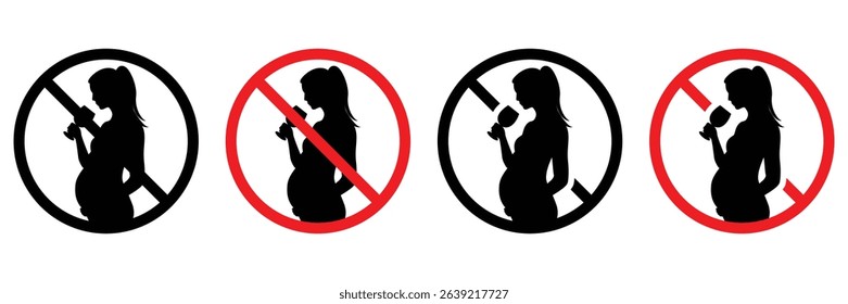 No Alcohol During Pregnancy – Vector Flat Icon Set for Health and Safety Awareness