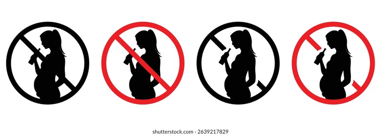 No Alcohol During Pregnancy – Vector Flat Icon Set for Health and Safety Awareness