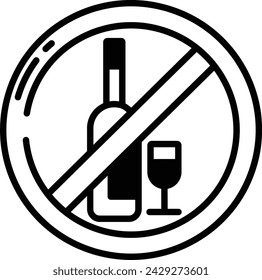 No Alcohol glyph and line vector illustration