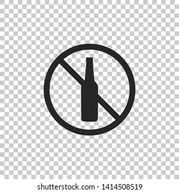 No alcohol icon isolated on transparent background. Prohibiting alcohol beverages. Forbidden symbol with beer bottle glass. Flat design. Vector Illustration
