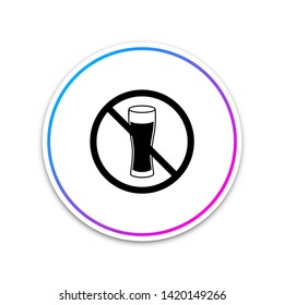 No alcohol icon isolated on white background. Prohibiting alcohol beverages. Forbidden symbol with beer bottle glass. Circle white button. Vector Illustration