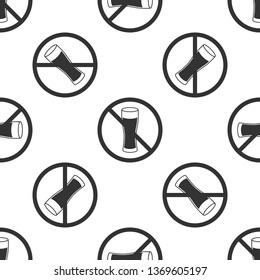No alcohol icon isolated seamless pattern on white background. Prohibiting alcohol beverages. Forbidden symbol with beer bottle glass. Flat design. Vector Illustration