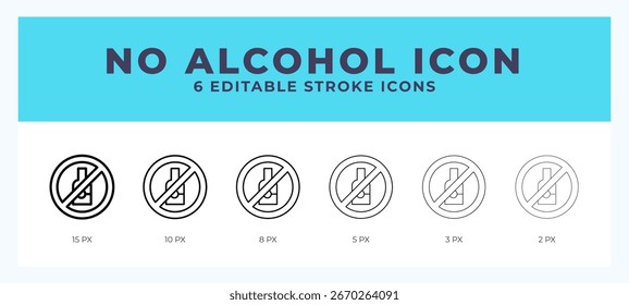 No hay icono de alcohol. Línea regular. Línea delgada. Línea en negrita. Ilustración vectorial.
