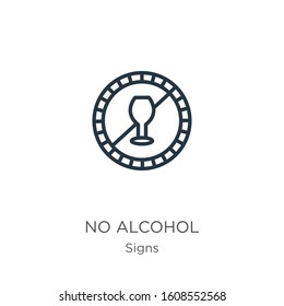 No alcohol icon. Thin linear no alcohol outline icon isolated on white background from signs collection. Line vector sign, symbol for web and mobile