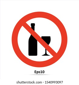 No alcohol icon. Vector Illustration. Red prohibition sign. Stop symbol