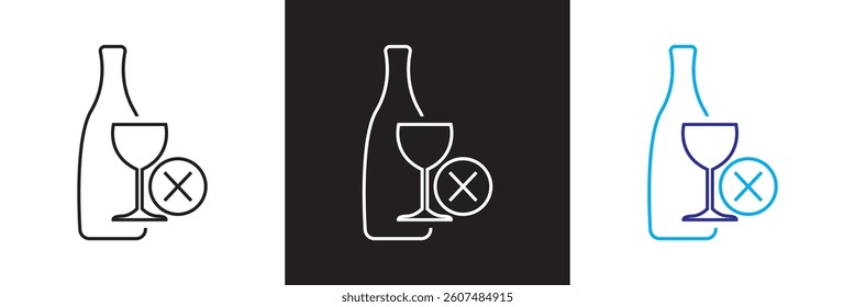 No alcohol icon. Vector  for websites, mobile interfaces, presentations,  banner, visual branding etc. Vector illustration. isolated on white and black background. EPS 10