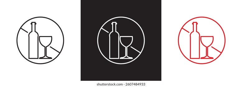 No alcohol icon. Vector  for websites, mobile interfaces, presentations,  banner, visual branding etc. Vector illustration. isolated on white and black background. EPS 10