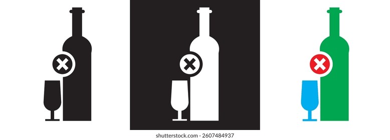 No alcohol icon. Vector  for websites, mobile interfaces, presentations,  banner, visual branding etc. Vector illustration. isolated on white and black background. EPS 10