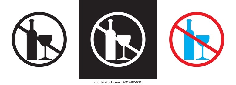 No alcohol icon. Vector  for websites, mobile interfaces, presentations,  banner, visual branding etc. Vector illustration. isolated on white and black background. EPS 10