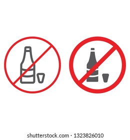 No alcohol line and glyph icon, prohibited and ban, no drink sign, vector graphics, a linear pattern on a white background, eps 10.