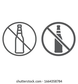 No alcohol line and glyph icon, forbidden and prohibited, no alcohol sign, vector graphics, a linear pattern on a white background, eps 10