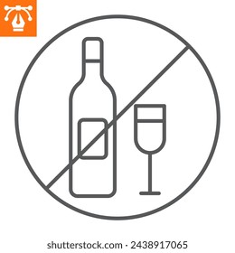 No alcohol line icon, outline style icon for web site or mobile app, Ramadan and prohibition, no drinking vector icon, simple vector illustration, vector graphics with editable strokes.