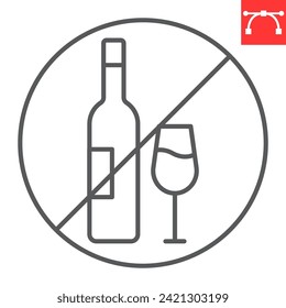 No alcohol line icon, Ramadan and prohibition, no drinking vector icon, vector graphics, editable stroke outline sign, eps 10.