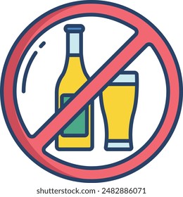 No Alcohol linear color illustration