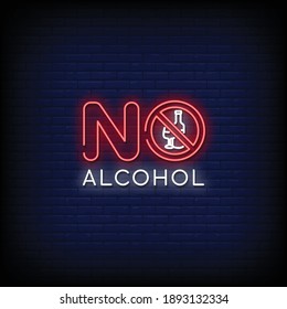 No Alcohol Neon Signs Style Text Vector