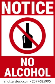 No Alcohol notice sign featuring a red crossed circle over a black silhouette of a bottle