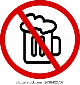 No alcohol prohibition icon. Forbidden sign with beer mug vector icon. Vector graphics and not Artificial Intelligence. Symbol, logo illustration. Replaceable vector design.