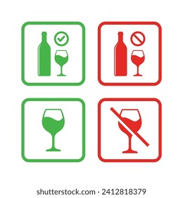 No alcohol sign and alcohol allowed sign symbol vector illustration. Prohibition sign set for alcohol. Vector illustration