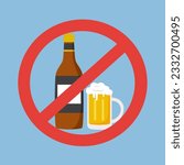 No alcohol sign concept vector illustration. Drinking beer is not allowed.