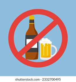 No alcohol sign concept vector illustration. Drinking beer is not allowed.