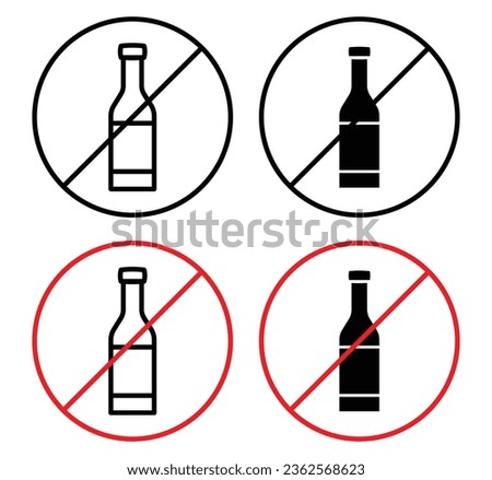 No alcohol sign. Do not drink red wine beer symbol. Warning of alcoholic forbidden badge vector. Caution label or sticker to quit addiction sign.