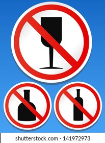 No alcohol sign - No drinking allowed signs - (with Bottle + glass symbol)