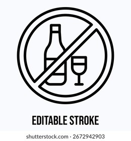 No hay signo de alcohol, no hay signo de bebida Icono de Vector, Vector aislado Icono de estilo lineal,