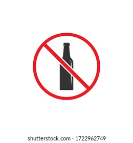 No alcohol sign. forbidden alcohol icon. bottle  in red crossed circle. Forewarning forbidden drink sign.  Do not drink alcohol vector icon. Vector illustration isolated on white. 