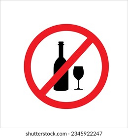 No alcohol sign icon. Bottle of wine and a glass in prohibitory sign. Isolated on white background. Editable stroke. Vector illustration.