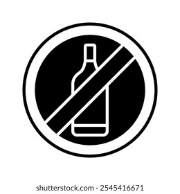 No Alcohol Sign Icon. Customizable thin and black line illustration. 