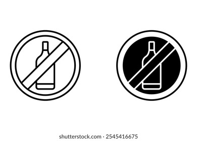 No Alcohol Sign Icon. Customizable thin and black line illustration. 