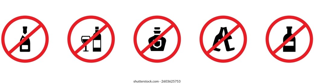 No alcohol sign. No alcohol icon. No alcohol drink sign. Prohibition sign for alcohol. Vector Illustration. EPS 10