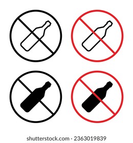 No alcohol sign icon set in black filled and outlined style. suitable for UI designs