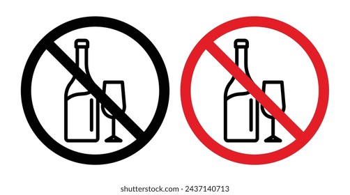 No Alcohol Sign Icon Set. Vector Illustration