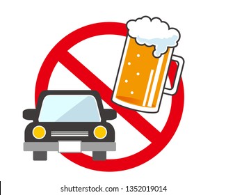 No Alcohol sign illustration.car icon. beer icon.