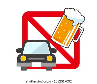 No Alcohol sign illustration.car icon. beer icon.