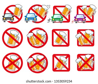No Alcohol sign illustration.car icon. beer icon.
