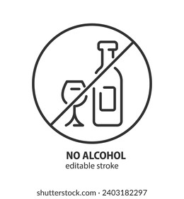 No alcohol sign line icon. No drinking vector illustration. Editable stroke.
