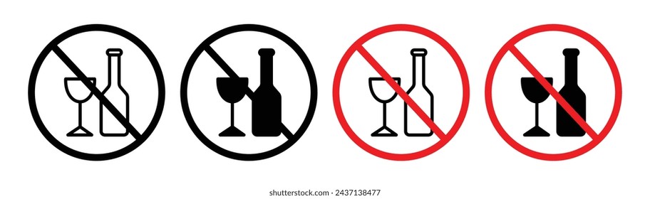 No Alcohol Sign Line Icon. Liquor Consumption Prohibition icon in outline and solid flat style.