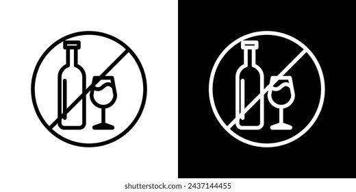 No Alcohol Sign Line Icon on White Background for web.